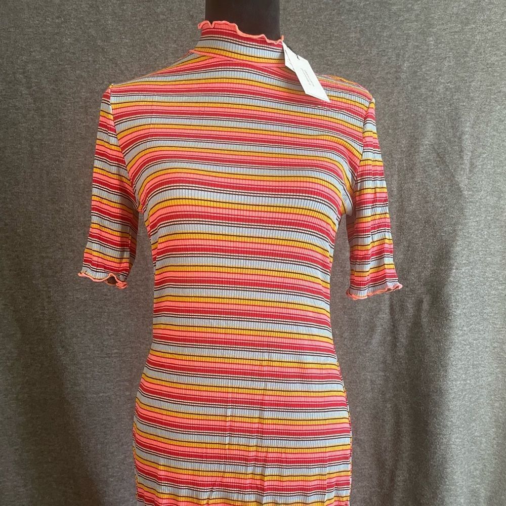 Socialite Striped Mock-Neck Bodycon Dress | Blue/Pink